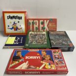 Six board games including Sorry.