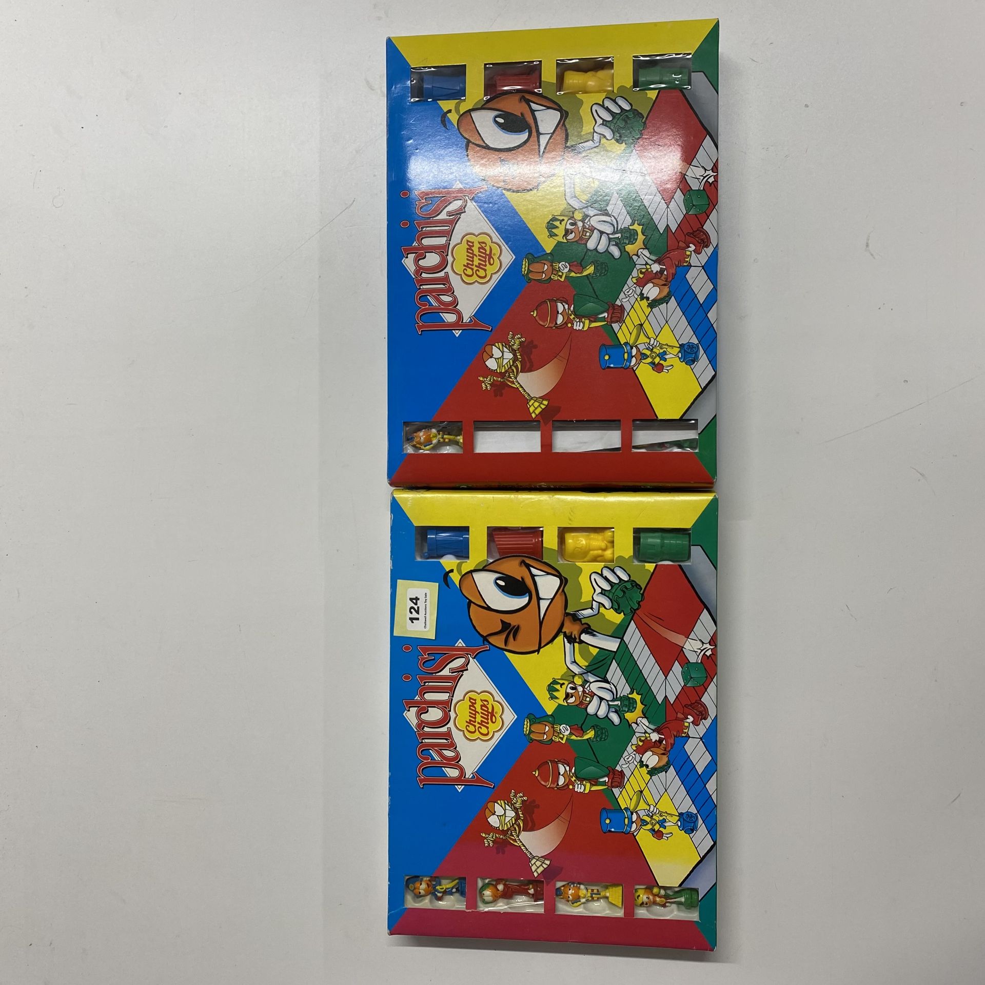 Two boxed Chupa Chups Parchisi board games.