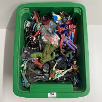 A large collection of Batman related figures and vehicles.