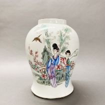 An early 20thC Chinese hand painted porcelain vase, H. 34cm, (Minor hairline cracks to rim)