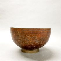 An early 20thC Chinese engraved bronze/brass bowl, Dia. 30cm H. 17cm.