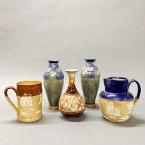 A group of Royal Doulton and Doulton Slater stoneware items, Tallest H. 22cm.