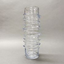 A large clear glass sculptural vase, H. 41cm. Possibly Whitefriars.