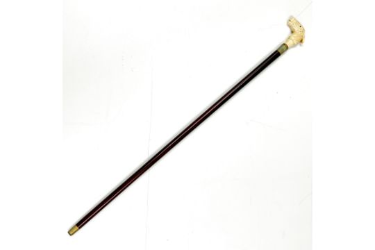 A carved bone horse head handle walking stick. - Image 1 of 2