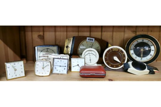 A group of vintage clocks, with a cream Bakelite thermometer. - Image 1 of 3