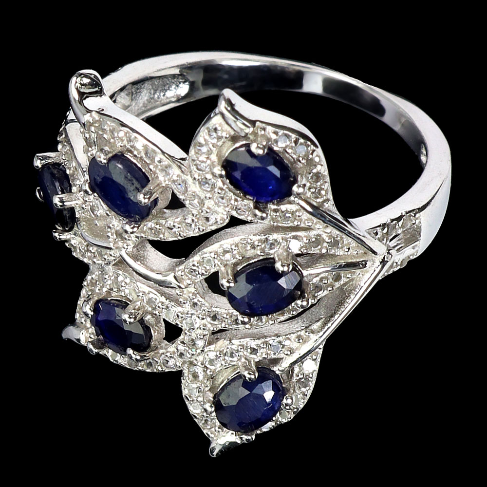 A 925 silver ring set with sapphires and white stones, ring size - Image 3 of 3