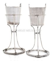 RARE PAIR OF SILVER PLATED WINE COOLER STANDS FOR THE WHITE STAR LINE, CIRCA 1922