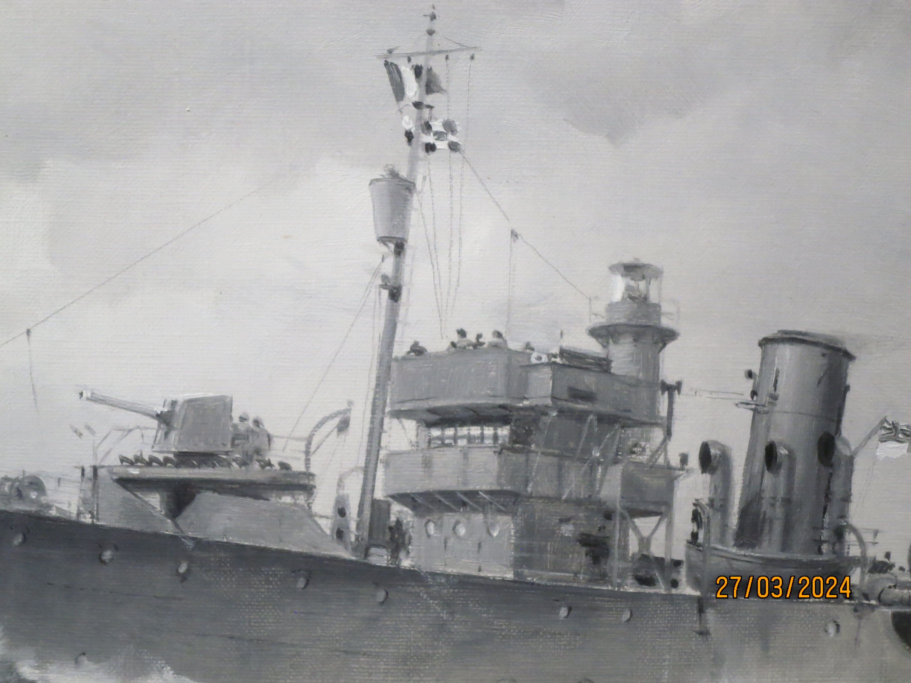 δ CHARLES EDDOWES TURNER (BRITISH, 1883-1965) - A FLOWER CLASS CORVETTE ESCORTING A CONVOY - Image 6 of 8