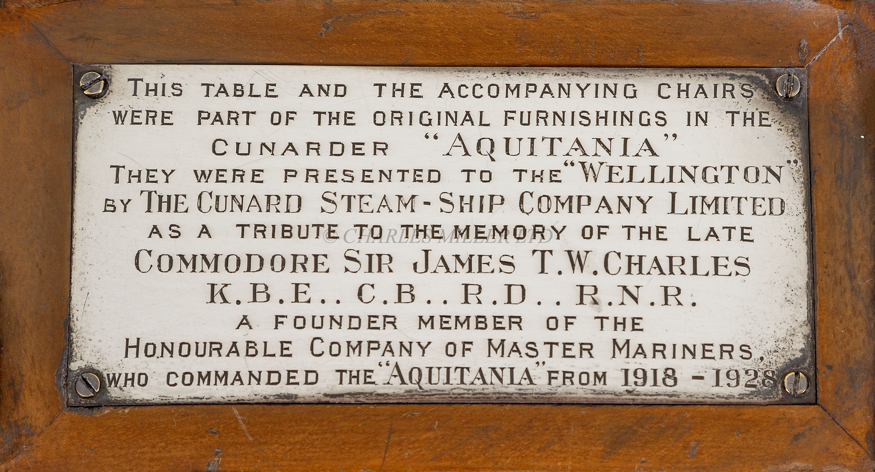 A RARE CARD TABLE FROM THE FIRST CLASS SMOKING ROOM OF R.M.S. 'AQUITANIA', PROBABLY SUPPLIED BY - Image 2 of 2