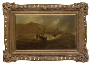 ENGLISH SCHOOL (MID 19TH CENTURY) - A PADDLE TUG TOWING A WRECK OFF WHITBY ABBEY; A SHIP IN