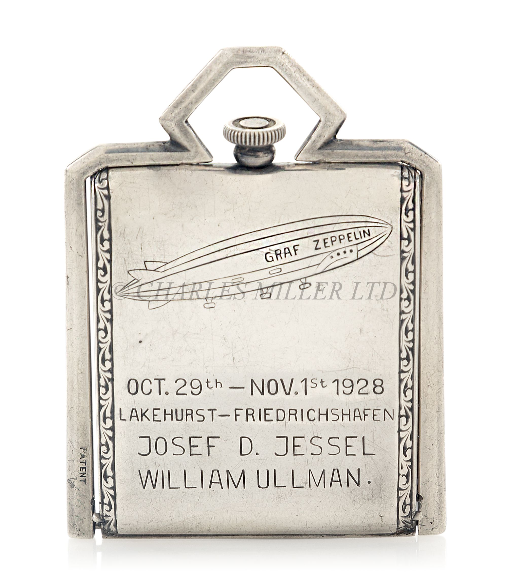A SILVER FOB WATCH COMMEMORATING THE VOYAGE OF THE AIRSHIP GRAF ZEPPELIN BETWEEN LAKEHURST AND - Image 2 of 2