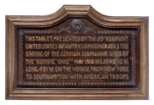 A BRONZE WALL PLAQUE COMMEMORATING THE SINKING OF 'U-103' BY H.M.T. 'OLYMPIC', 1918