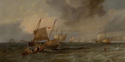 JOHN WILSON CARMICHAEL (BRITISH, 1800-1868) - THE SCARBOROUGH FISHING FLEET OFF FLAMBOROUGH HEAD