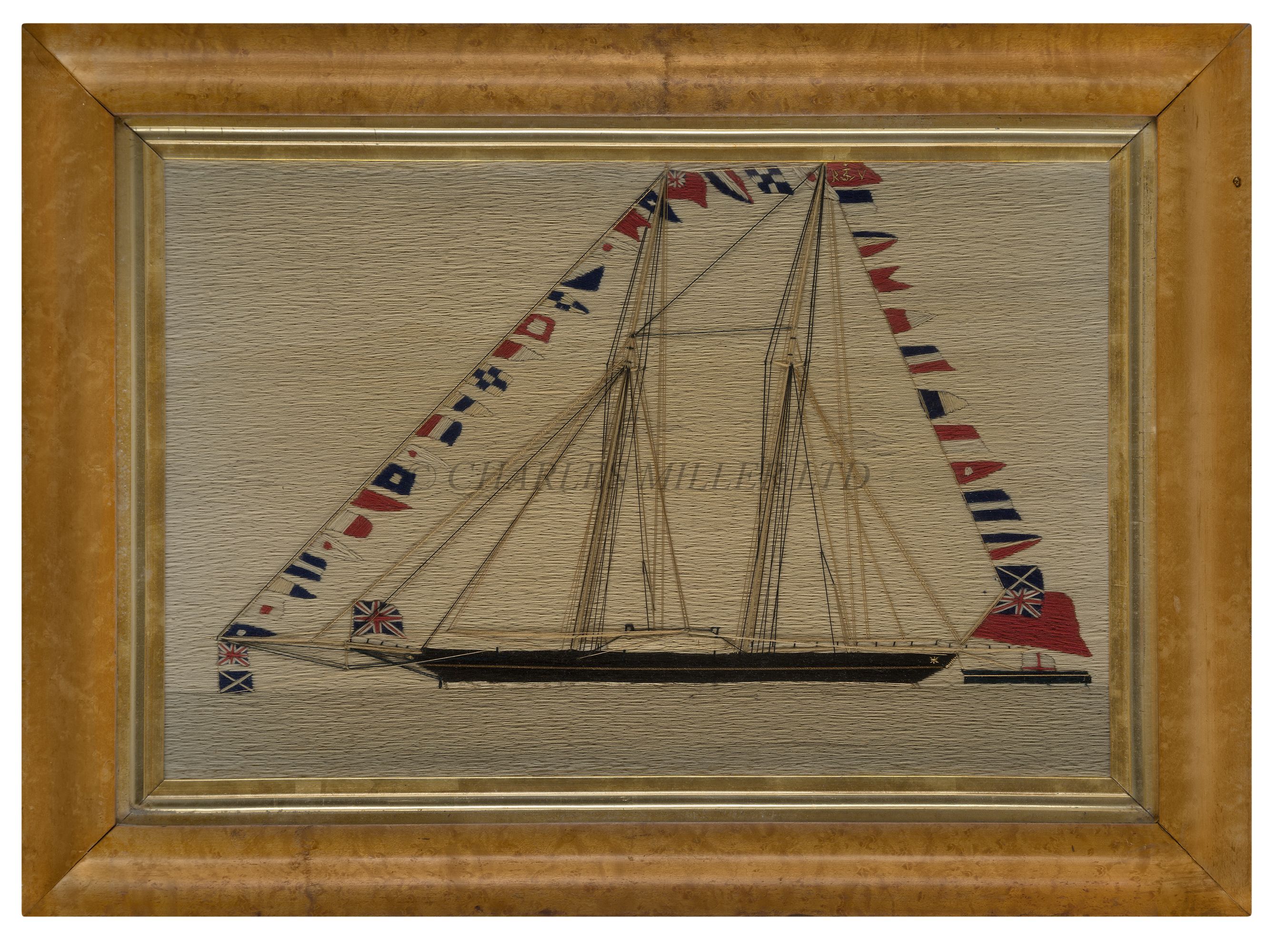 A RARE PAIR OF WOOLWORKS FOR A SCHOONER YACHT OF THE ROYAL VICTORIA YACHT CLUB, CIRCA 1880