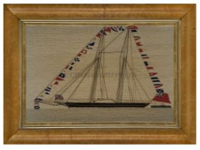 A RARE PAIR OF WOOLWORKS FOR A SCHOONER YACHT OF THE ROYAL VICTORIA YACHT CLUB, CIRCA 1880