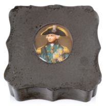 A PEWTER BOX COMMEMORATING ADMIRAL LORD NELSON, CIRCA 1905