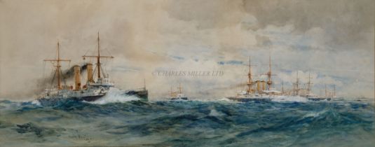 CHARLES EDWARD DIXON (1872-1934) - THE CHANNEL FLEET ON MANOEUVRES LED BY ITS FLAGSHIP H.M.S.