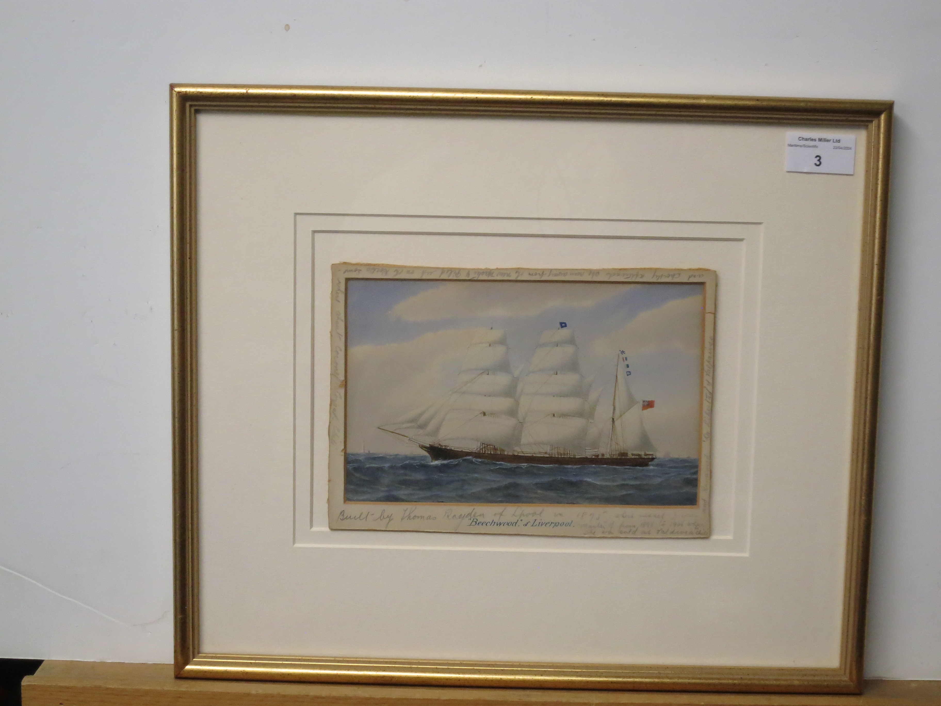 ENGLISH SCHOOL (CIRCA 1890) - STUDY OF THE BARQUE BEECHWOOD - Image 2 of 9