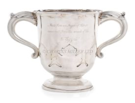 A TWIN-HANDLED CUP MADE OF SILVER RECOVERED FROM THE P&O LINER 'EGYPT', SUNK 1922