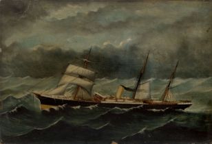 FRANK BARNES (NEW ZEALAND, 1859-1941) - THE NEW ZEALAND SHIPPING CO'S S.S. 'TONGARIRO' UNDER REEFED