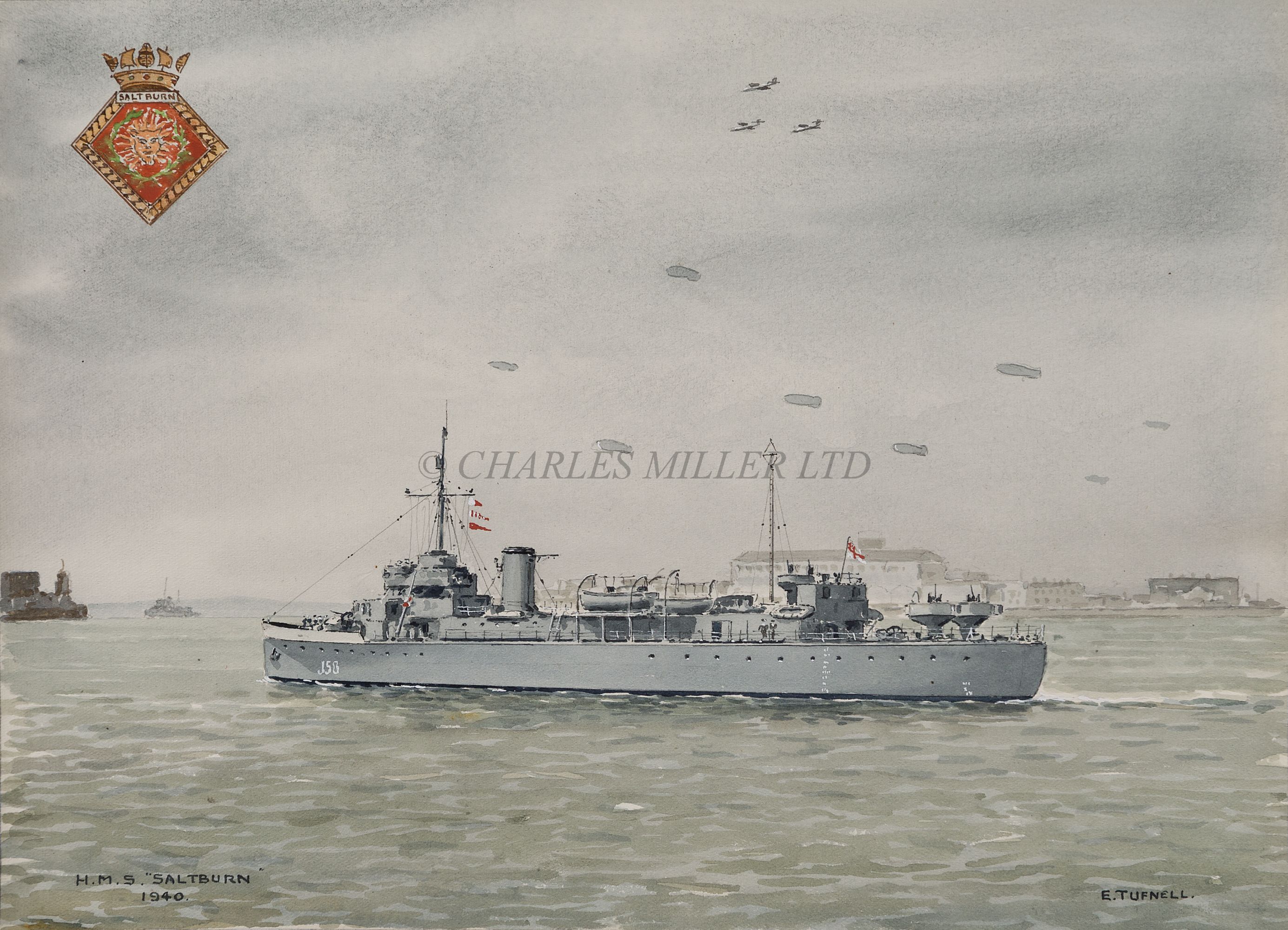 δ ERIC TUFNELL (BRITISH, 1888-1978) - H.M. SHIPS 'APOLLO'; 'SALTBURN'; 'RALEIGH'; AND ABERCROMBIE,