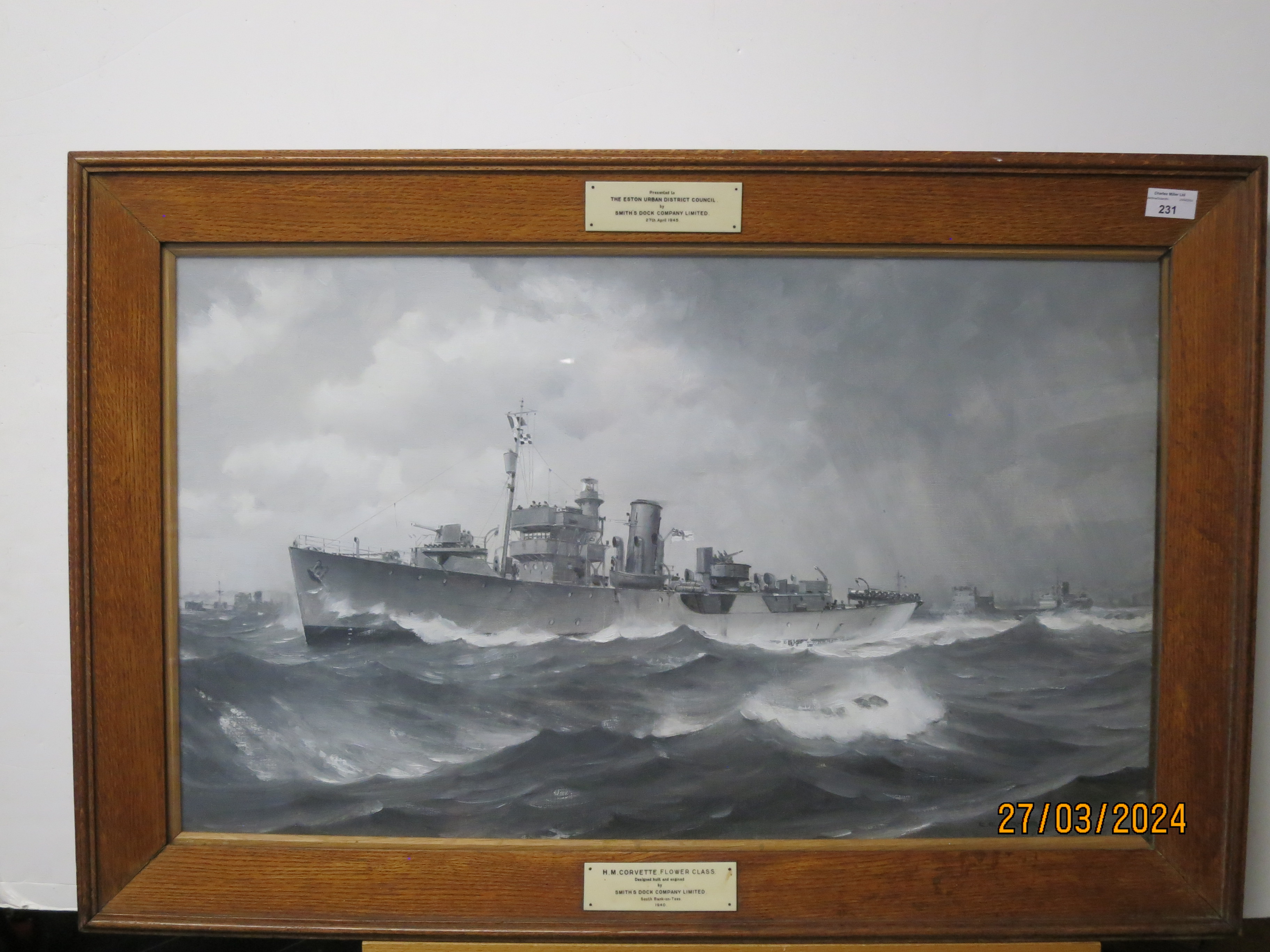 δ CHARLES EDDOWES TURNER (BRITISH, 1883-1965) - A FLOWER CLASS CORVETTE ESCORTING A CONVOY - Image 2 of 8