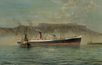 δ ROBERT G. LLOYD (BRITISH, B. 1969) - THE BLUE STAR CARGO LINER 'EMPIRE STAR' AT CAPE TOWN IN 1938