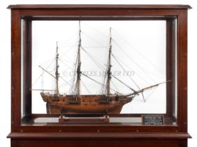 Ø A RARE WOOD AND WHALEBONE MOUNTED DOCKYARD APPRENTICE MODEL FOR A WHALER, CIRCA 1820