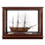 Ø A RARE WOOD AND WHALEBONE MOUNTED DOCKYARD APPRENTICE MODEL FOR A WHALER, CIRCA 1820