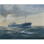 δ JOHN STEVEN DEWS (BRITISH, B. 1949) - THE EGGAR FORRESTER LTD. CARGO SHIP 'WIB' UNDERWAY IN A