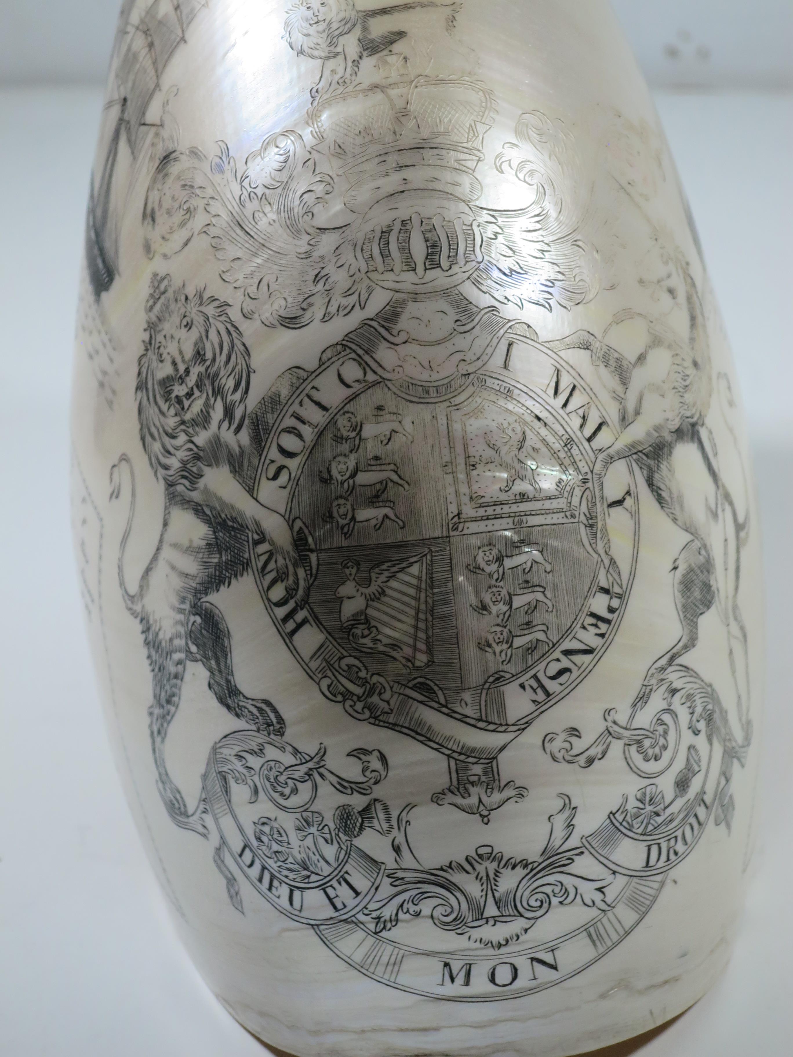 A LARGE-SIZED MID-19TH CENTURY SCRIMSHAW WORKED NAUTILUS SHELL BY C.H. WOOD - Image 14 of 14