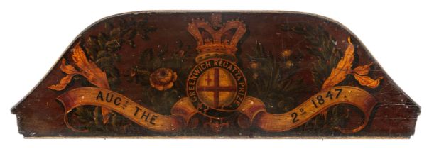 A POLYCHROME STERN BOARD FOR THE GREENWICH REGATTA OF 1847