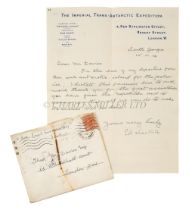 IMPERIAL TRANS-ANTARCTIC EXPEDITION: A LETTER FROM ERNEST SHACKLETON TO A SUPPORTER WRITTEN FROM