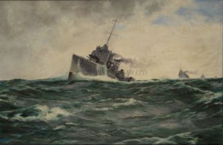 MARGARET ANDERSON (BRITISH, 20TH CENTURY) - THE DESTROYER H.M.S. 'FAME' ESCORTING AN ATLANTIC