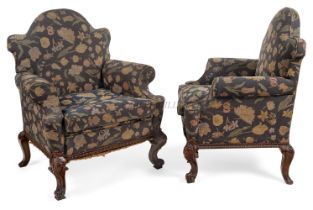 A RARE PAIR OF FIRST CLASS ARMCHAIRS MADE FOR THE PALLADIAN LOUNGE OF R.M.S. 'AQUITANIA', PROBABLY