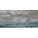 δ ROBERT TAYLOR (BRITISH, 1946-2024) - The battleship 'King Edward VII' steaming in heavy seas in