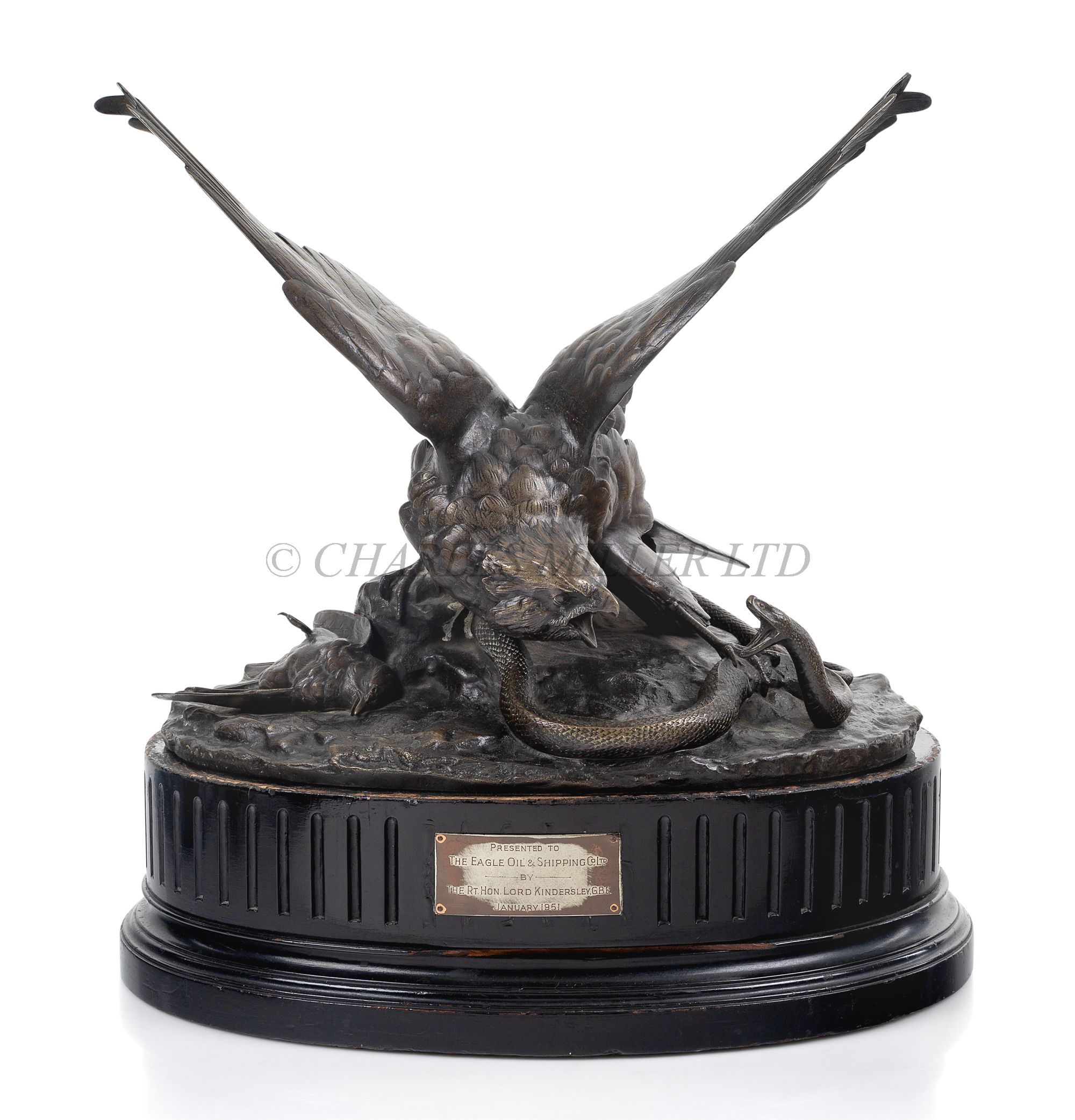 A BRONZE SCULPTURE PRESENTED TO THE EAGLE OIL AND SHIPPING CO. LTD.