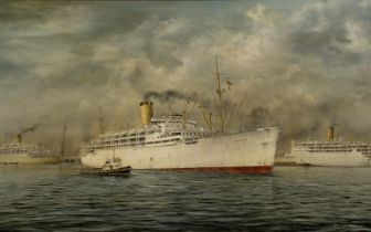 δ ROBERT G. LLOYD (BRITISH, B. 1969) - THE P&O LINER S.S. 'CHUSAN' PICTURED IN THE RIVER THAMES OFF