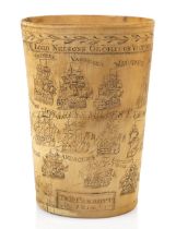 RARE GEORGE III HORN BEAKER COMMEMORATING THE BATTLE OF THE NILE BY NATHANIEL SPILMAN OF YARMOUTH,