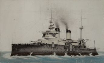 FRENCH SCHOOL (LATE 19TH CENTURY) - STUDY OF THE FRENCH BATTLESHIP BOUVET, CIRCA 1898