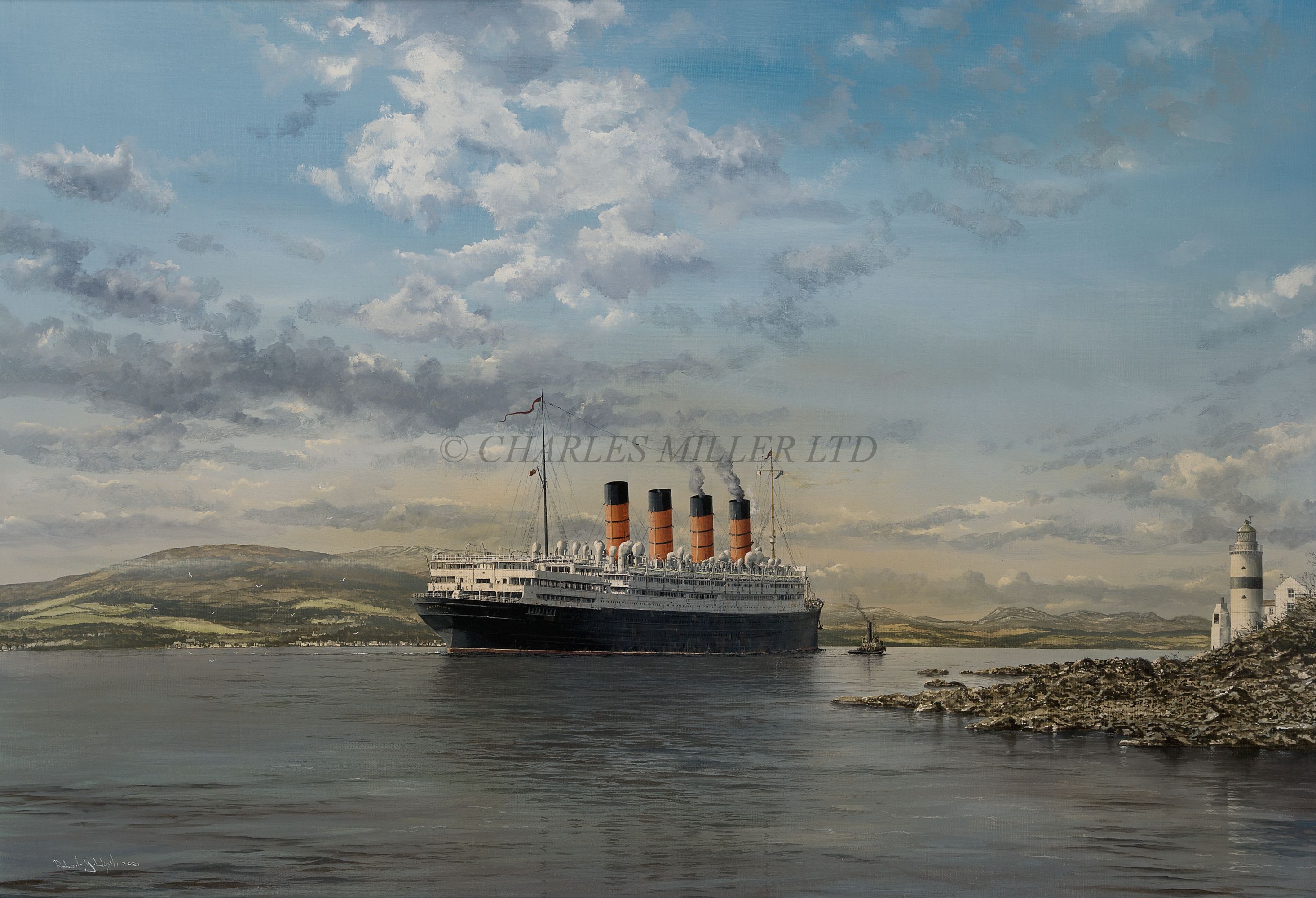 R.M.S. 'AQUITANIA' PASSING CLOCH POINT LIGHTHOUSE ON HER FINAL VOYAGE, 21ST FEBRUARY 1950