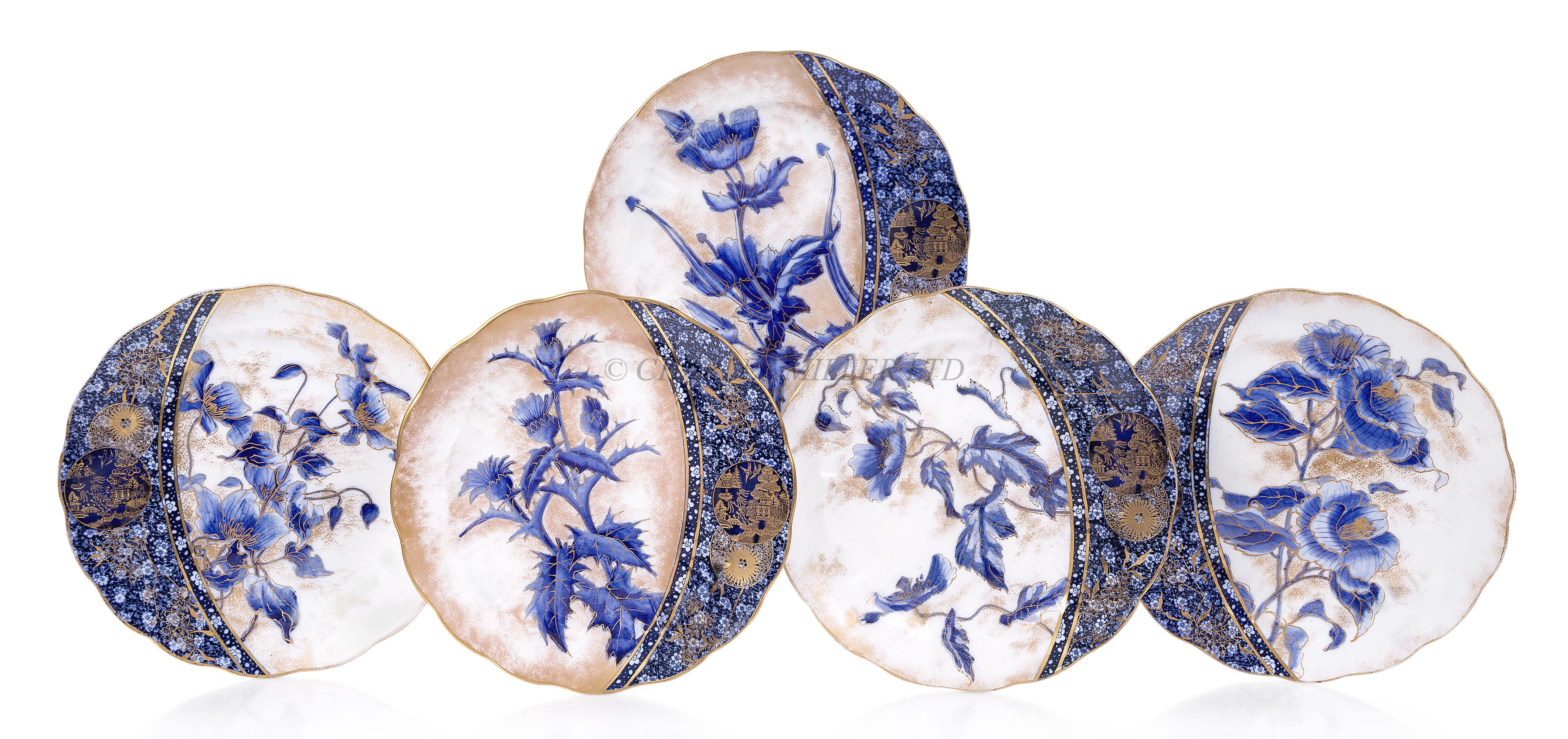 INMAN & INTERNATIONAL STEAM SHIP CO.: FIVE 'IMARI' PATTERN PORCELAIN DINNER PLATES BY DOULTON OF