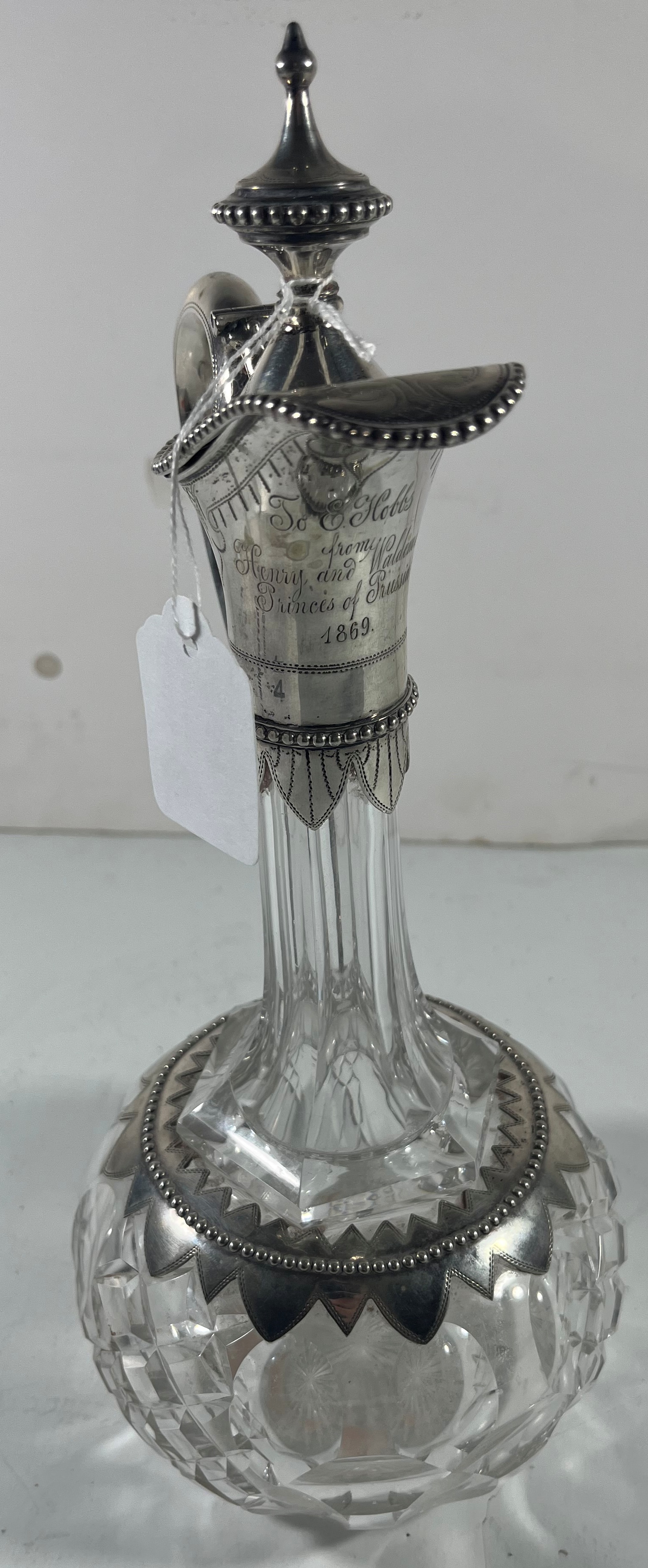 A PAIR OF GERMAN SILVER-MOUNTED ROYAL PRESENTATION CUT GLASS CLARET JUGS, CIRCA 1869 - Image 8 of 13