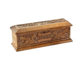 A PEN BOX MADE FROM TIMBER RECOVERED FROM H.M.S 'FOUDROYANT'