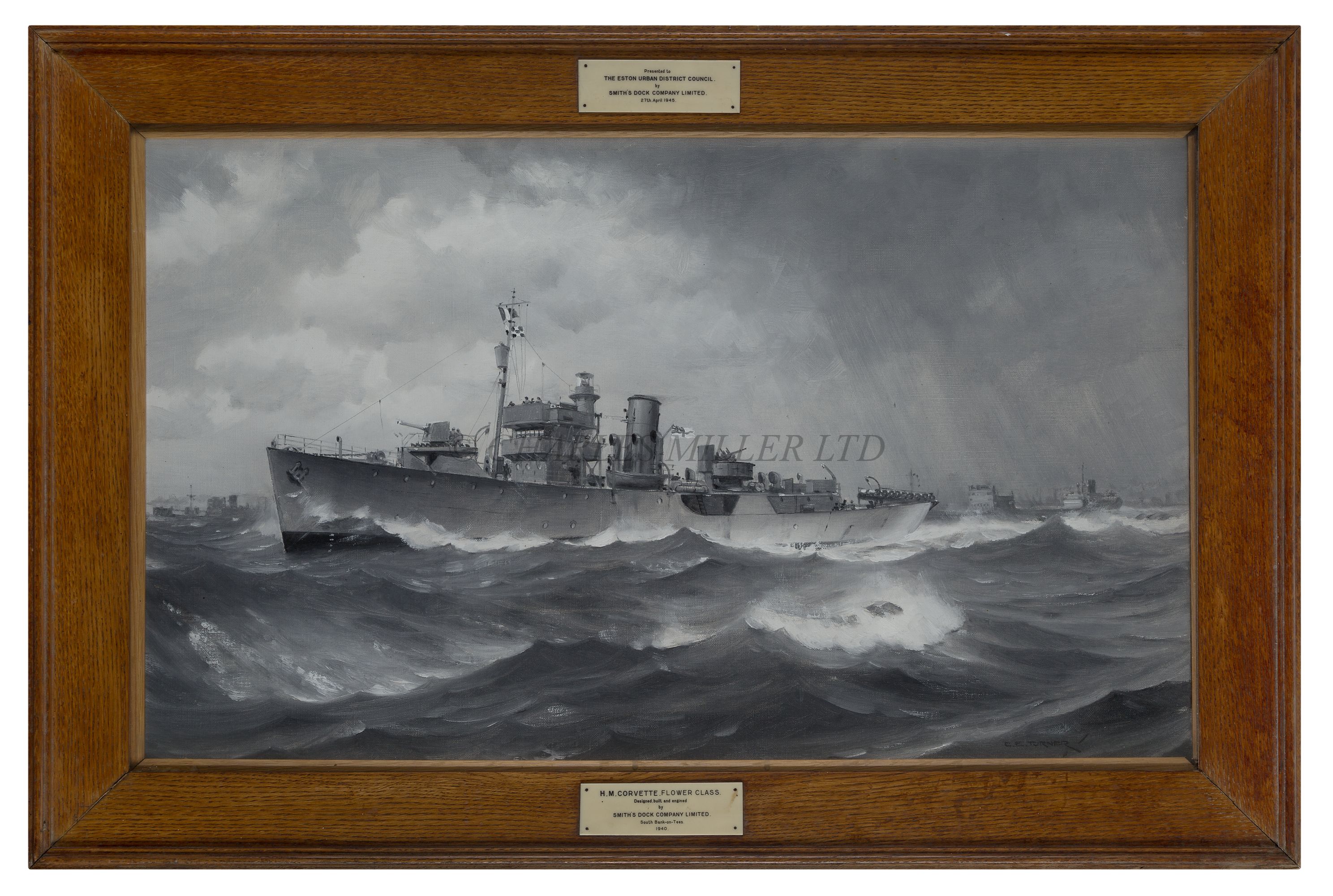 δ CHARLES EDDOWES TURNER (BRITISH, 1883-1965) - A FLOWER CLASS CORVETTE ESCORTING A CONVOY