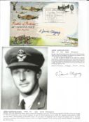 WW2 BOB fighter pilot Adolf Blayney 2 signature pieces with biography info fixed to A4 page.