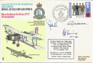 WW2 BOB fighter pilot John Flemming 605 sqn signed 605 sqn RAF flown cover also signed by two RAF