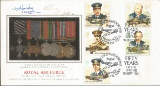 WW2 BOB fighter pilots William Hornby 234 sqn, William Owen 235 sqn signed 1986 RAF PPS silk FDC.