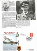 WW2 BOB fighter pilot John Mackenzie 41 sqn signed 50th ann BOB cover with biography info fixed to