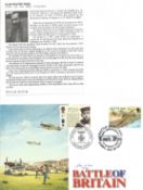 WW2 BOB fighter pilot Alan Gear 32 sqn signed BOB cover with biography info fixed to A4 page. Single